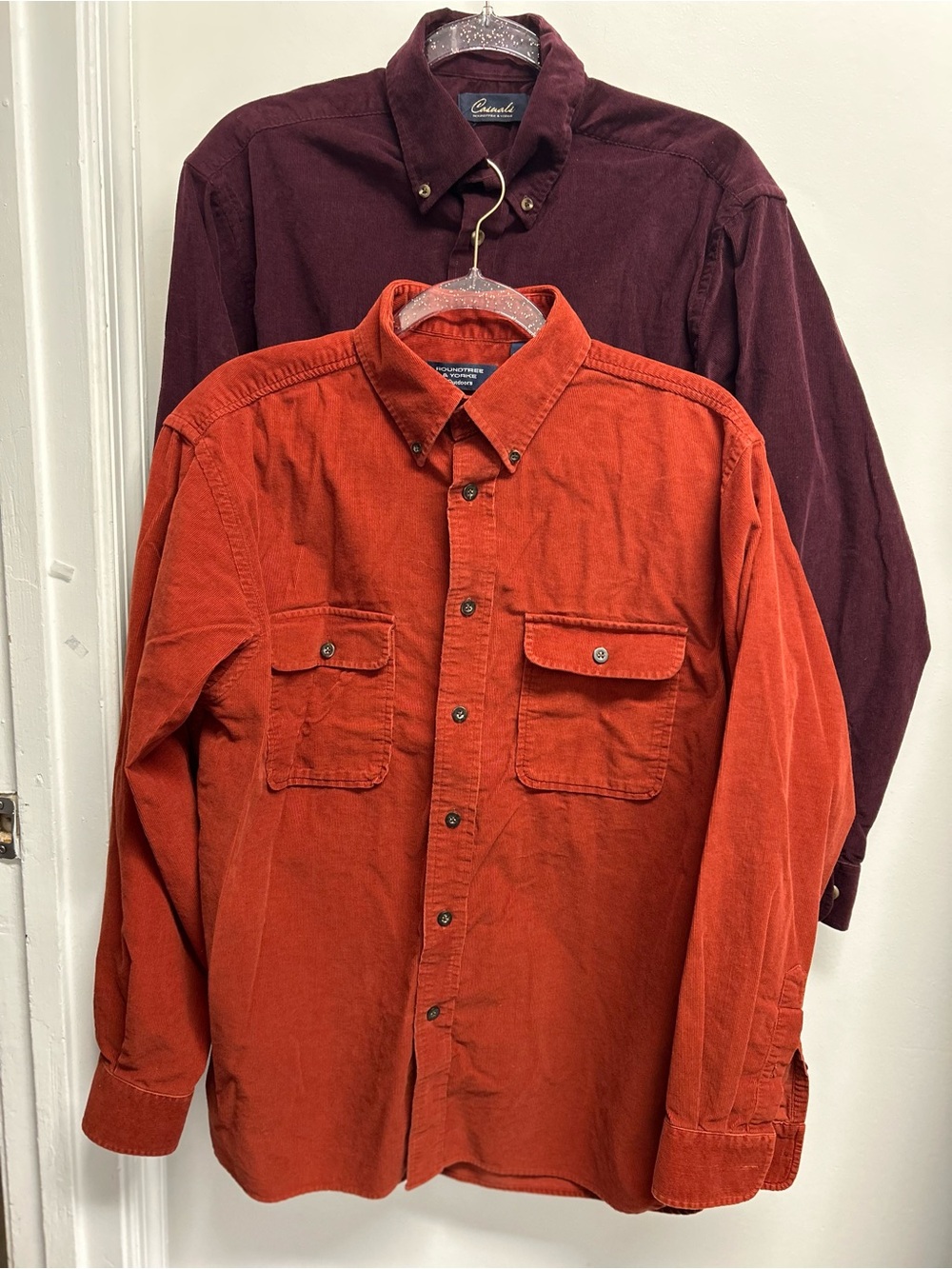 Roundtree & Yorke lot of 2 Men's Button-Down Corduroy Shirt Eggplant/Orange